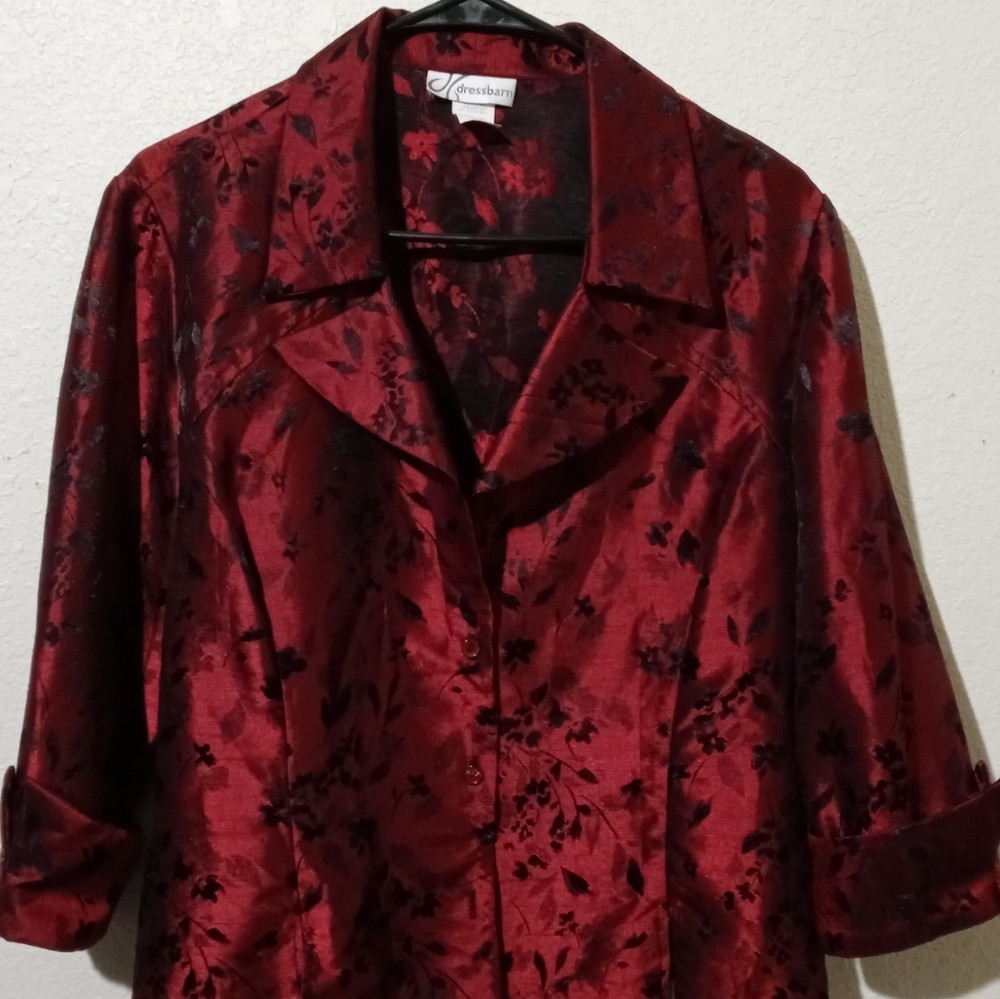 Burgundy red 3/4 sleeve brocade vintage
